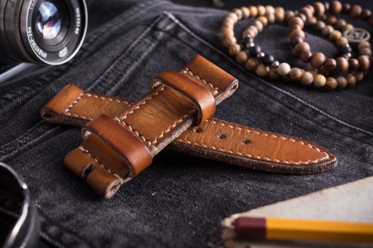 MV002 Antiqued Handmade Vintage Light Brown Leather Strap With